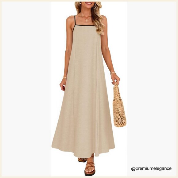 Dresses & Skirts - Sleeveless Maxi Dress Spaghetti Straps Square Neck Backless Loose Fit